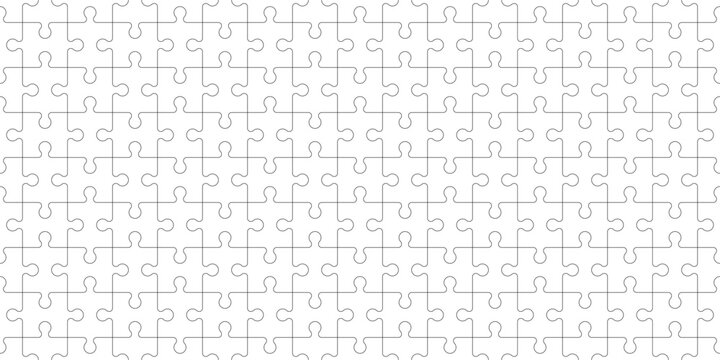 Seamless puzzles grid - blank template. Jigsaw puzzle pieces, seamless pattern. Mosaic background for thinking game with details.