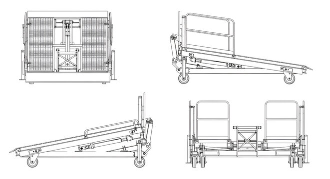 Mobile Loading Ramp AutoCAD Blueprint Vector &ndash; Multi View Industrial Equipment Technical Drawing