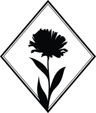 Wildflower Silhouette Inside Diamond Shaped Geometric Frame
