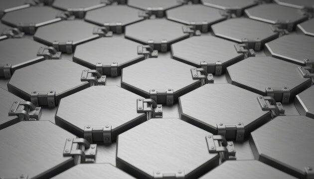 Close-up of a meticulously crafted hexagonal network with interlocking metallic elements