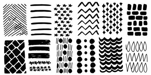 Abstract black and white patterns lines shapes and textured designs