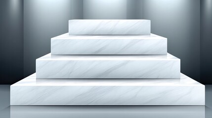 Obraz premium White stone podium stands on a simple background designed for product display with space for promotional text and branding