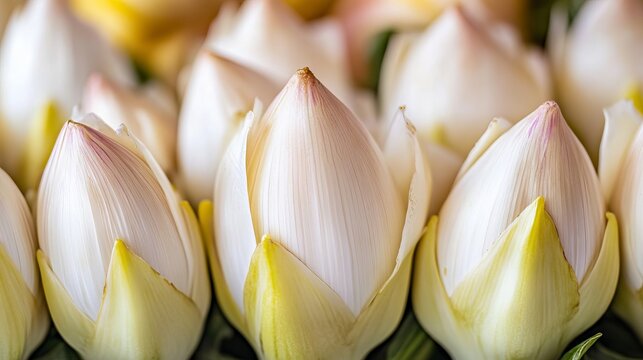 Elegant Arrangement of Belgian Endive Bulb Spears Showcasing Delicate Colors in Minimalist Style
