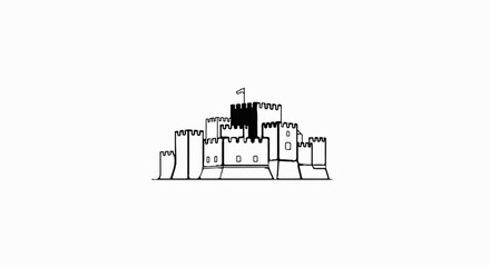 Naklejka premium A black and white illustration of a castle with a moat