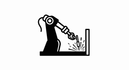 Fototapeta premium Robotic arm performing welding on metal beams, creating sparks
