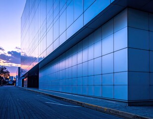 Obraz premium Modern Corporate Building Facade Reflecting Dusk Sky
