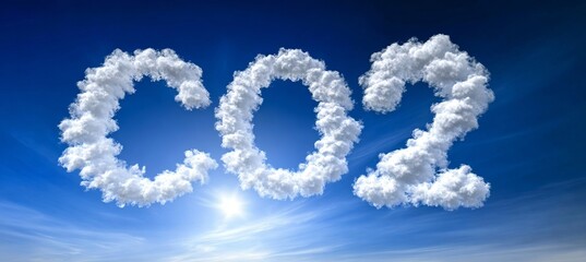 Fototapeta premium Bright Blue Sky with White Clouds, Representing Atmospheric Change and CO2 Levels in Nature