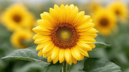 Obraz premium Bright and Vibrant Sunflower Blossoming in a Lush Green Field Under Soft Natural Light