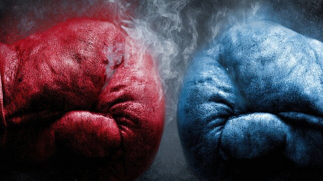 Red and blue boxing gloves confrontation concept competition conflict