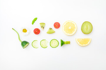 Fresh Vegetables and Fruits Flat Lay Composition