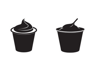 Black silhouette of two ice cream cups with swirled frozen yogurt on top isolated on white background