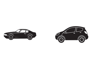 Fototapeta premium Black silhouettes of two cars side view on white background car silhouettes vehicle outlines