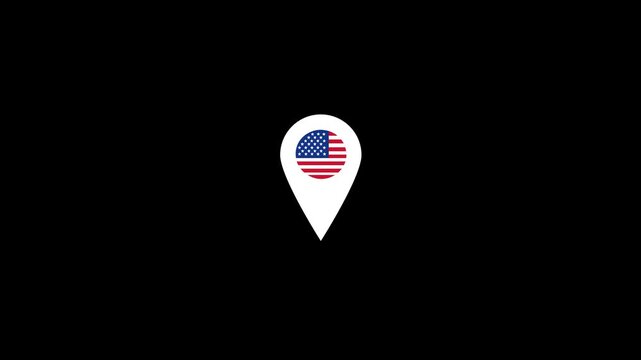 USA Map Pin Location Icon American Flag GPS Marker United States Navigation Symbol Country Locator Seamless Loop Animation