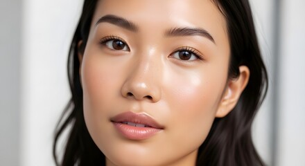 Fototapeta premium Close up portrait of a beautiful young woman with radiant skin and hair