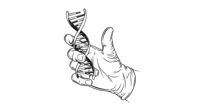 Gloved Hand Holding DNA Helix Illustration for Genomics Research, Precision Medicine, Biotech Development and Clinical Diagnostics Vector Art