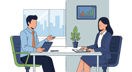 Fototapeta premium Business Interview Meeting in Modern Office Vector
