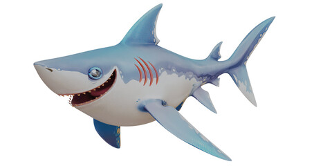 Fototapeta premium Smiling cartoon shark on a white background.