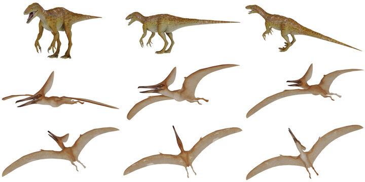 Dinosaurs and pterosaurs in varied poses