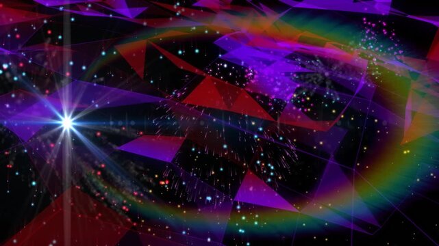 Single bright spark sparking bursts, emitters spraying, rings sweeping, panning lowpoly showcasing