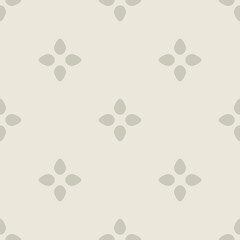 Fototapeta premium Vector minimalist floral seamless pattern. Subtle abstract minimal geometric ornament with stylized flowers, leaves, petals. Simple background texture, pale green colour. Repeated vintage geo design
