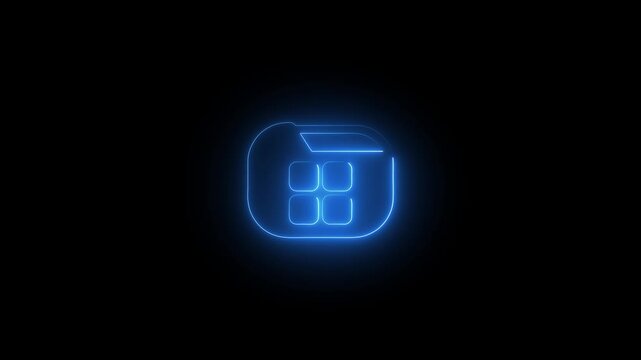 Glowing Blue Smartphone with Four Squares on Screen Dark Background Technology Concept