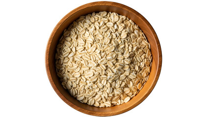 Rolled Oats In Wooden Bowl Isolated On White Background