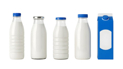 Milk Bottles And Carton Assortment On White Background