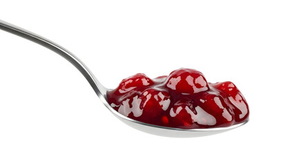 Spoonful Of Vibrant Red Cherry Jam Isolated On White