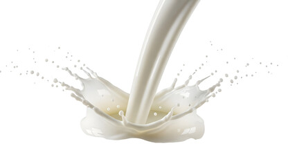 Dynamic Milk Pouring And Splashing Isolated On White Background