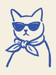 Naklejka na ściany i meble Cat sunglasses bandana minimal brush sketch vector illustration