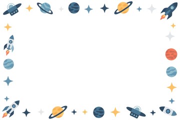 Fototapeta premium Colorful space exploration icons set with planets rockets stars and galaxies flat vector design