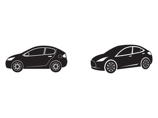 Obraz premium Two black cars side view and front view isolated on white background for design and transportation concepts