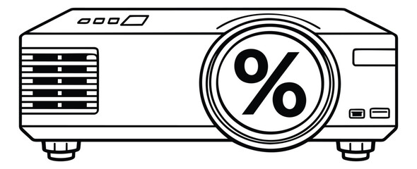Obraz premium Line art illustration of a projector depicting a percentage symbol for business presentations