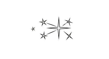 Obraz premium Minimalist set of hand drawn black stars and sparkle shapes scattered on a plain white background for design accents.