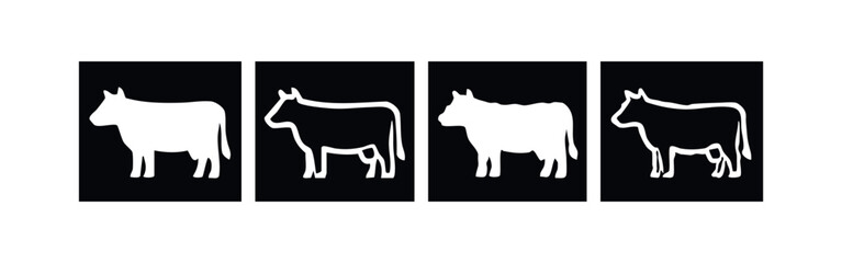 Obraz premium White Cow Silhouettes and Outline Icons on Black Background