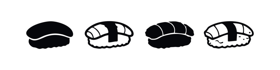 Sushi Nigiri Icons Set - Traditional Japanese Food Symbols, Flat and Hand-Drawn © liubomir118809