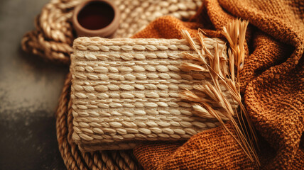 Obraz premium Woven straw texture with warm tones and natural elements