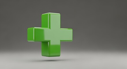 Obraz premium Green Medical Cross Symbol Floating in Gray Background