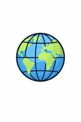 Globe earth icon with continents and grid lines on white background