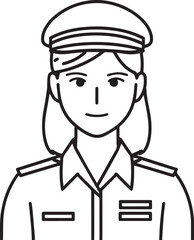 Obraz premium Hand Drawn Female Police Black and White Avatar Illustration in Minimal Line Art Style Design