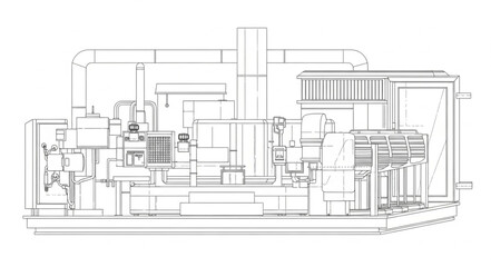 Industrial Factory Building Blueprint Schematic Drawing.