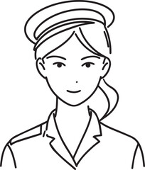 Obraz premium Hand Drawn Female Police Black and White Avatar Illustration in Minimal Line Art Style Design