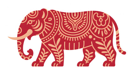 Fototapeta premium Stylized red elephant with decorative pattern and beige accents illustration.