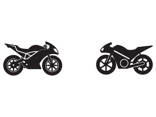Obraz premium Two black motorcycle silhouettes side view fast sports bikes isolated on white background