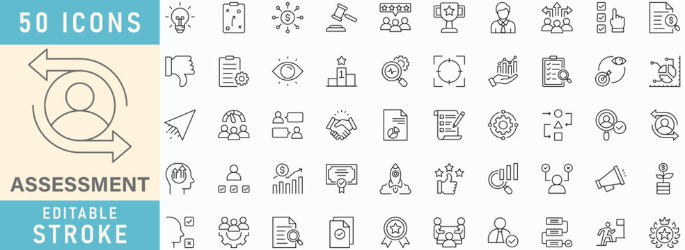 Assessment line icon collection, Editable stroke. Vector illustration.