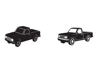 Fototapeta premium Two black pickup trucks side by side on white background isolated vehicles