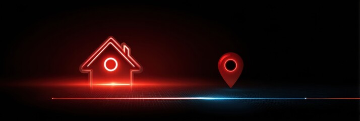 Obraz premium Premium Dark Background Shows Illuminated Home Outline Next to Fire Alert Point in a Modern Design With Bright Visual Elements
