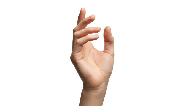 Isolated hand gesture holding something tiny, pinch, fingers together, catch gesture