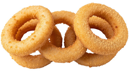 Isolated pile of golden-brown onion rings, a popular appetizer or side dish for restaurant menus