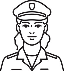 Obraz premium Hand Drawn Female Police Black and White Avatar Illustration in Minimal Line Art Style Design